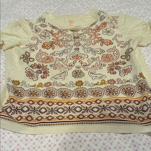 Tory Burch Cream and Pink Patterned Linen Top